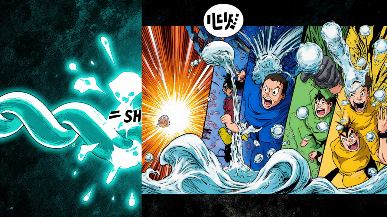 Split illustration showing how five mucolytics break down mucus in different ways.