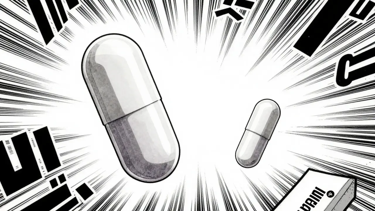 Comparison of large and small ClearMini pills in abstract style