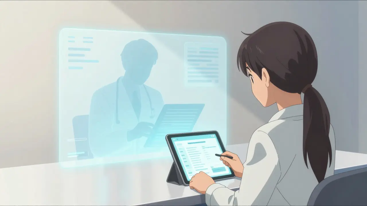 Calm telehealth consultation with doctor silhouette, anime
