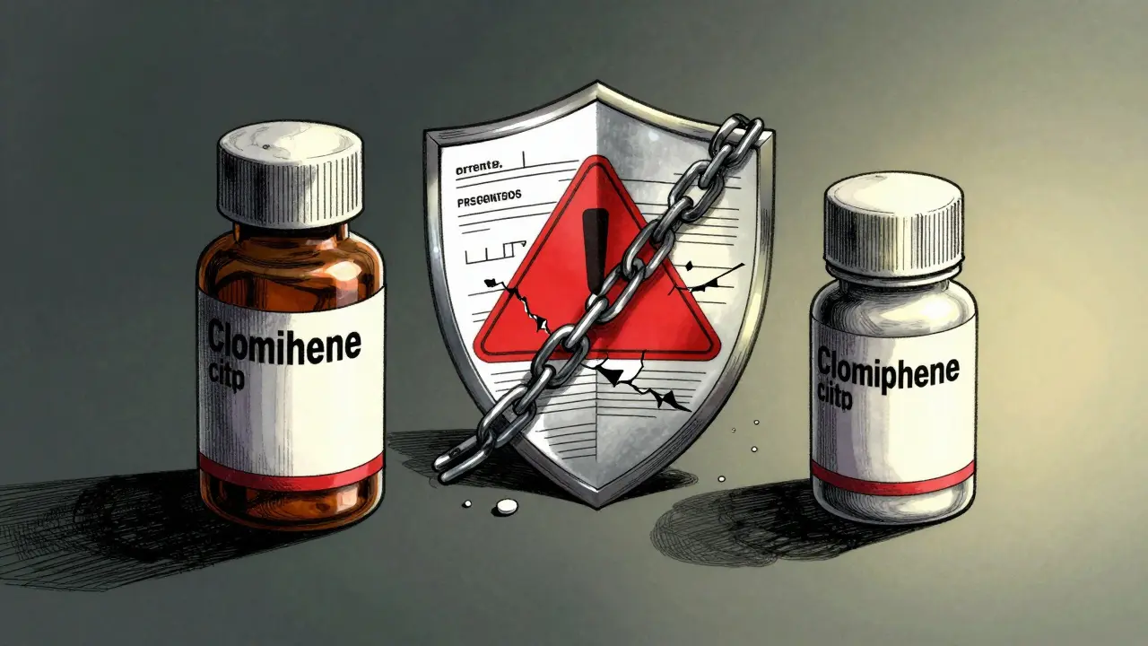 Manga illustration comparing generic vs brand pills with safety shields