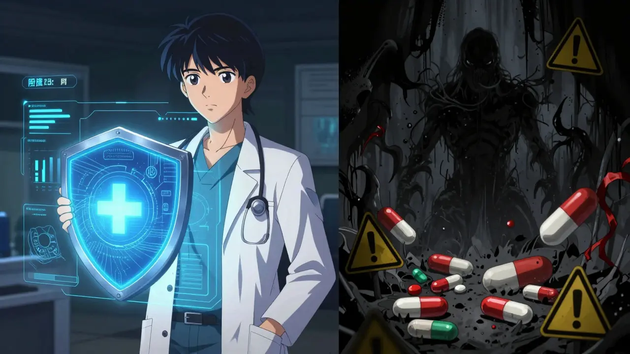 Safe telemedicine vs risky shady online pharmacy contrast