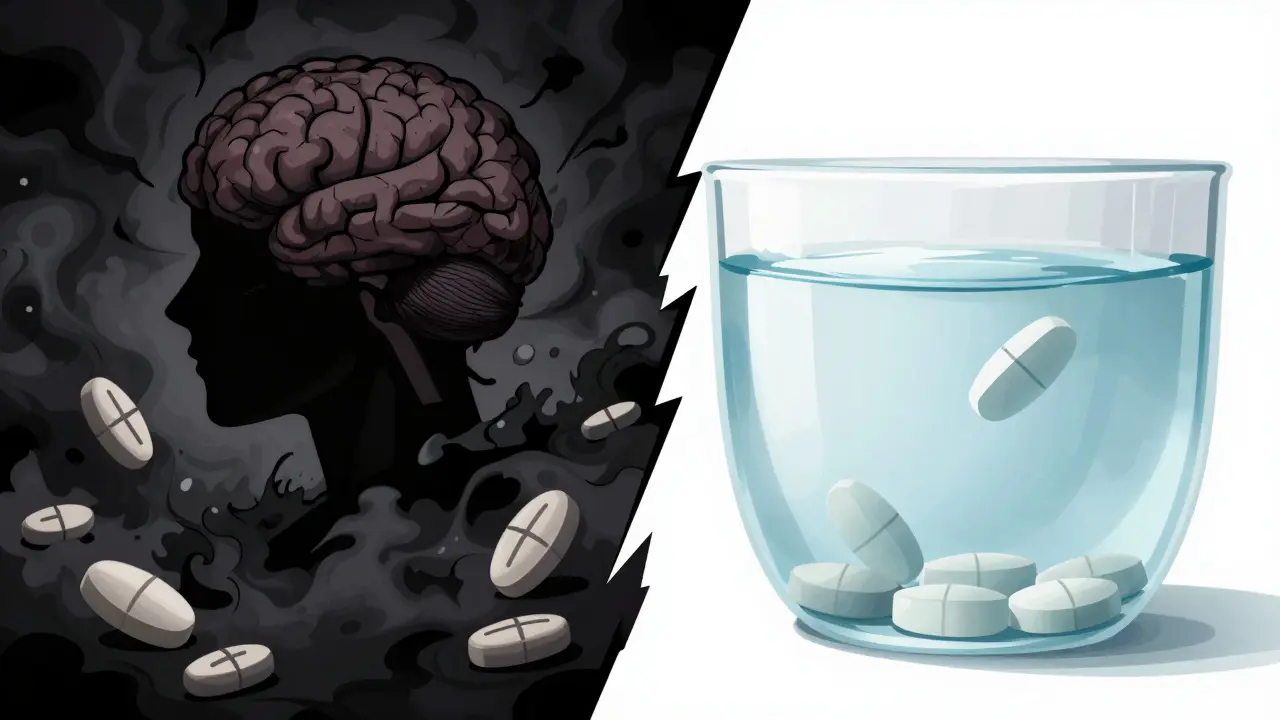 Split anime image contrasting dark toxic smoke from dangerous drugs with clean, safe medical alternatives.