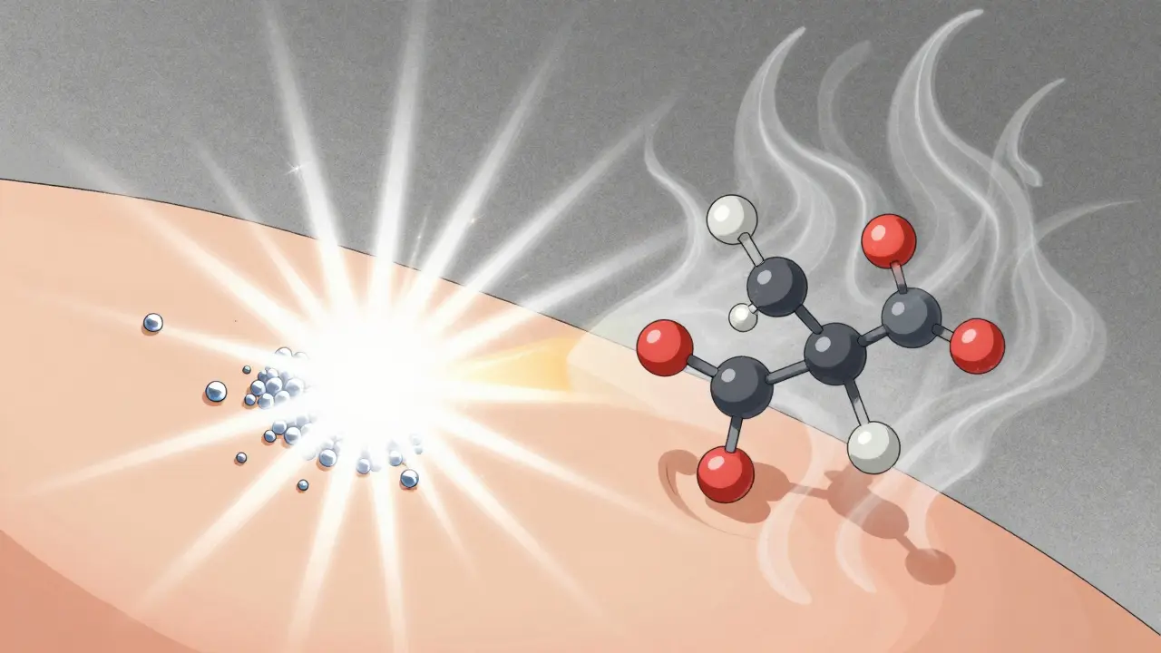 Split view showing mineral reflection vs chemical absorption