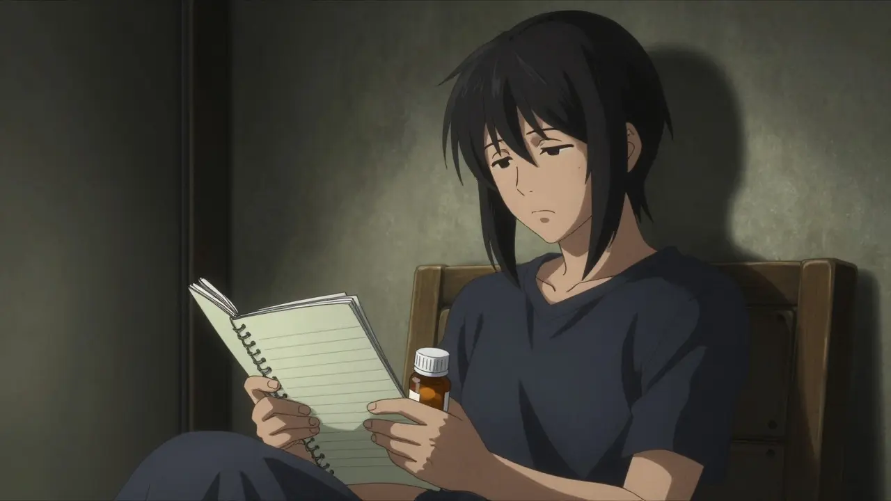 Person managing chronic hives with meds and diary